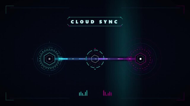 Cloud sync hud interface: futuristic data transfer and network connection animation