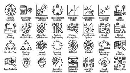 Fototapeta premium A collection of various technology and computing related icons are displayed.