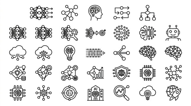 A collection of various science and technology icons are displayed.