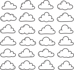 Obraz premium Collection of various hand drawn cloud shapes in a simple doodle sketch style