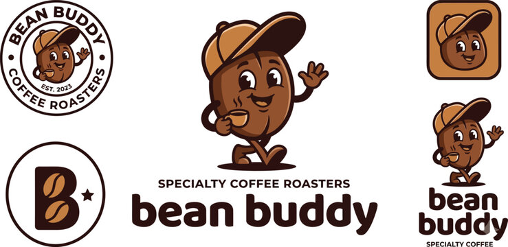 Coffee bean mascot character set for specialty coffee roastery brand