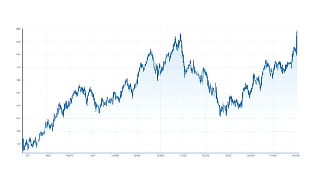 Blue upward trending line graph on white grid background with transparent background
