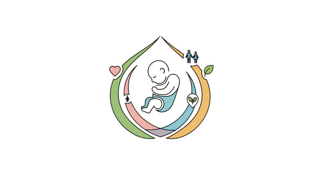 Organic embryo growth logo with heart and leaf
