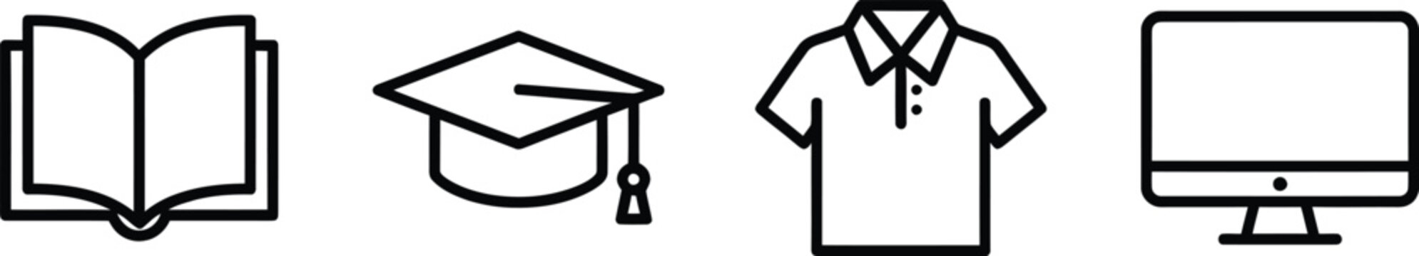 Education icons with book graduation cap shirt and computer monitor