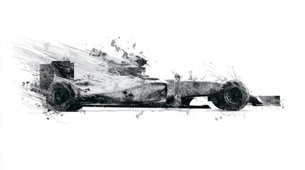 Obraz premium Dynamic Silhouette of a Sleek Racing Car Emphasizing Speed and Fluid Lines in Bold Black and White Design