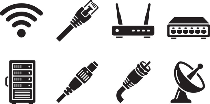 Black and white of communication devices: telephone, fax, answering machine, and more landline phone