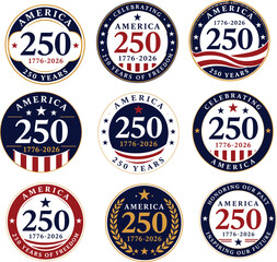 Obraz premium America's 250th anniversary July celebrations patriotic badges