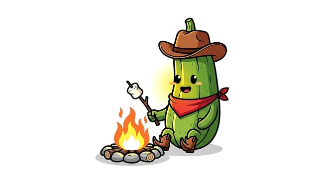 Cute cartoon robot cooking on stove.