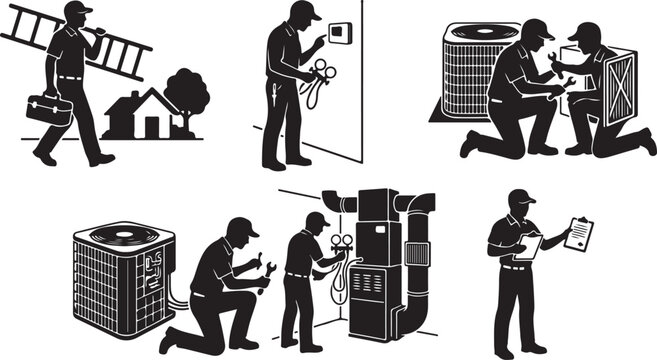 hvac technician silhouette climate control service workflow