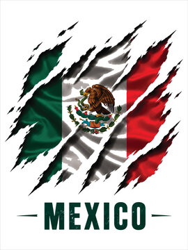 Creative Mexican Flag with Torn Paper Effect and National Text Vector Design