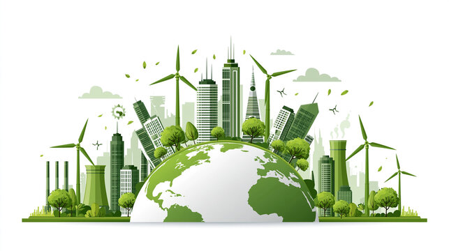 Green Cities Earth Day Concept Sustainable Urban Environment with Eco Friendly Buildings and Renewable Energy