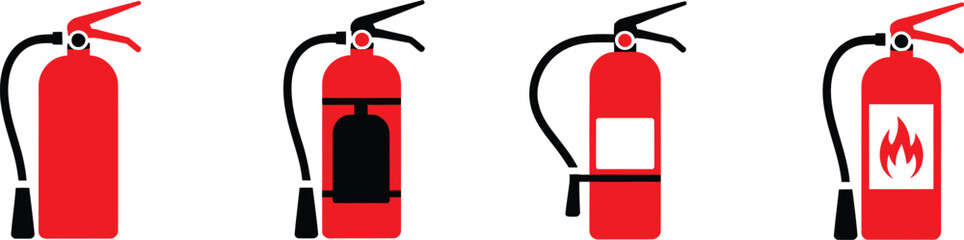 Obraz premium Fire, extinguisher icon, professional red and white emergency safety symbol for fire safety instructions workplace hazard signage and exit systems.