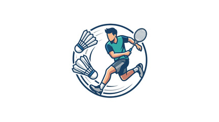 Obraz premium Badminton player hitting shuttlecock inside circular frame illustration.