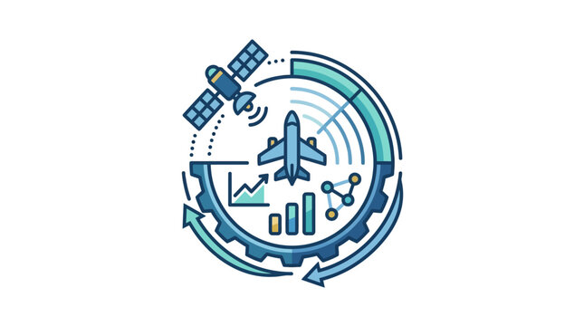 Aviation tracking and satellite navigation data analysis icon.