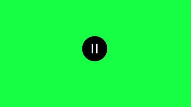 Clicking play button to pause in circle icon animation. Minimalist black media player user interface controller animation on green screen