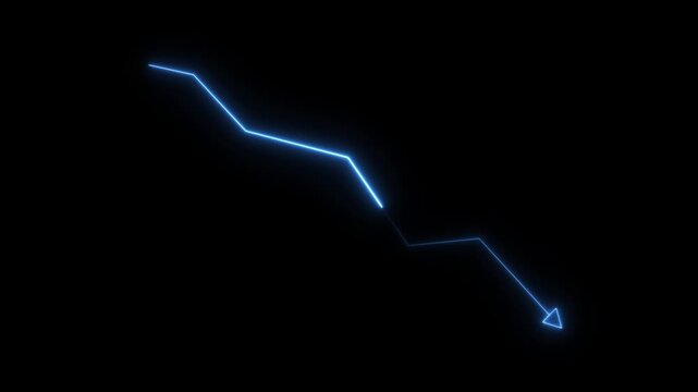 Global business line animation. Abstract glowing neon line business graph growth arrow to down arrow. swipe arrow animated on transparent background.