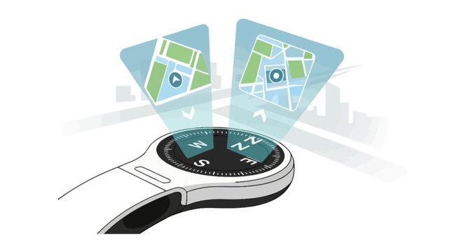 Smart compass device projecting holographic augmented reality maps