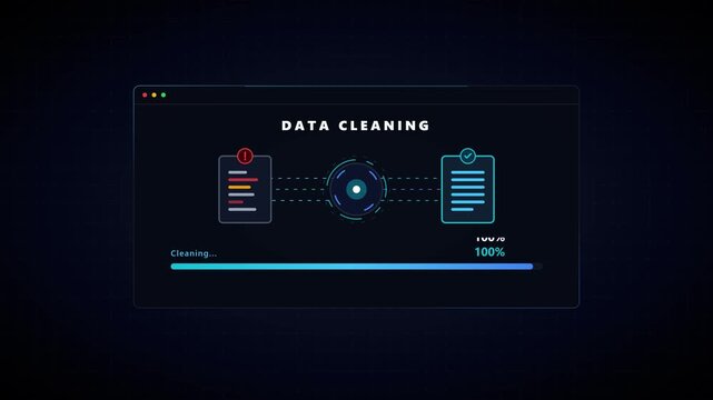 Data cleaning process animation: digital information processing and optimization interface