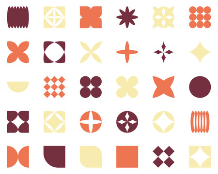 Abstract geometric shapes and icons. Retro elements, vintage, star and flower shape, basic form, trendy. Collection trendy vector geometric shapes.