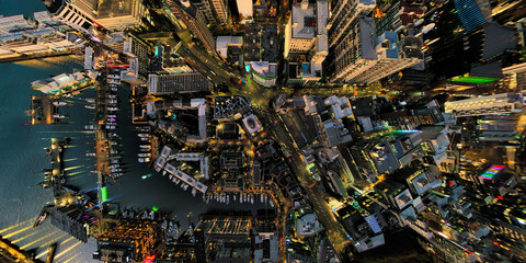 Aerial view of the bustling city harbour at night, Auckland, New Zealand © zhang