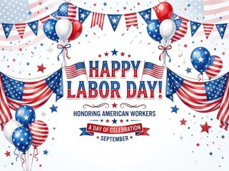 Fototapeta premium Labor day celebration backdrop patriotic american flag balloons stars for september holiday