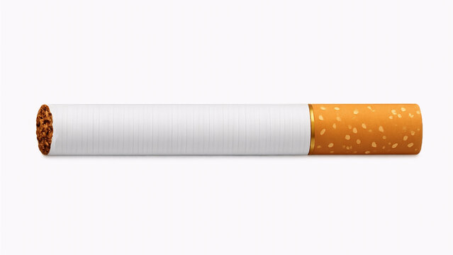 cigarette on white background, single unused cigarette isolated on white background
