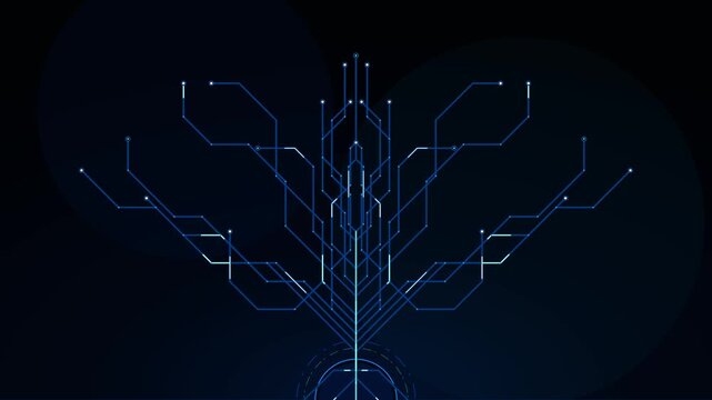 Digital circuit tree animation: abstract technology network and data connectivity background