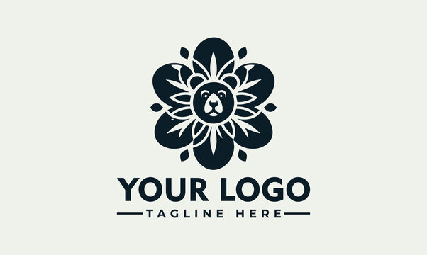 Stylized Bear Head Floral Mandala Vector Logo Illustration