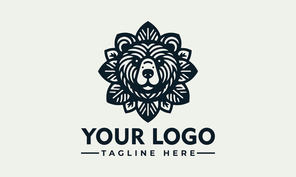 Ornamental bear head mandala vector logo illustration for brand identity