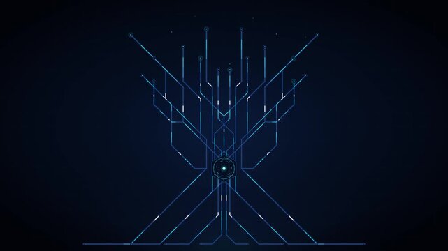 Digital circuit tree network animation: abstract technology background, for data connectivity