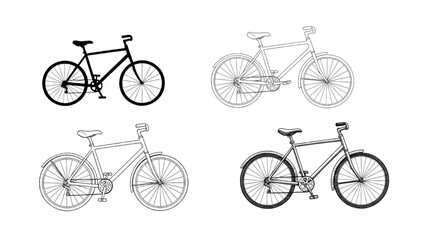 Obraz premium Four 2D AutoCAD Vector bicycles in different line styles
