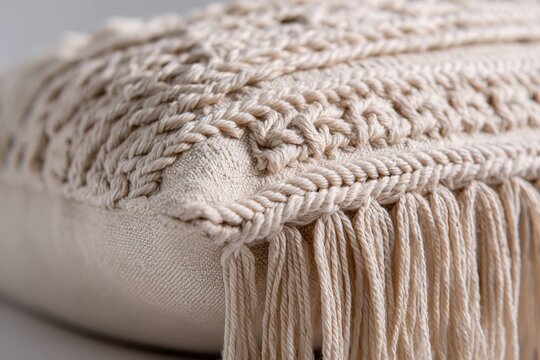 elegant macrame cushion with twisted cord details