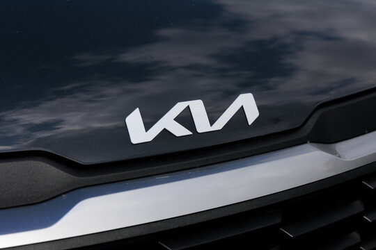 Koprivnice, Czech Republic, Czechia - 31 May, 2026: Kia - logo and brand of car and auto manufacturer. Shallow focus.	