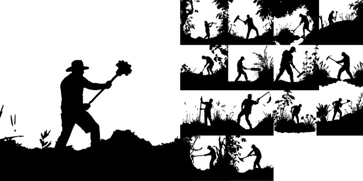 Man Chopping A Path Through Vegetation Silhouette