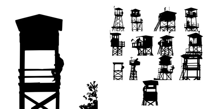 Man Climbing A Wooden Watch Tower Silhouette