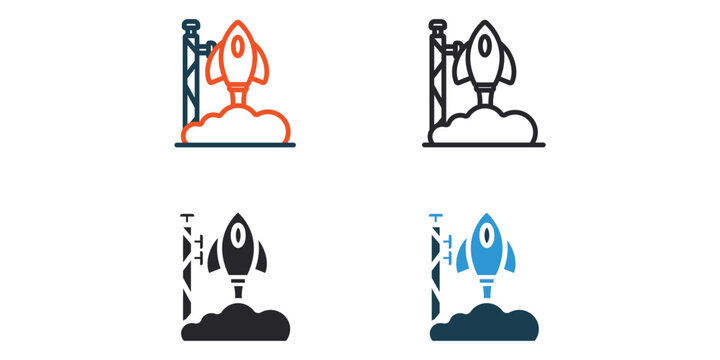 rocket icons outline and Flat Style,transparent background