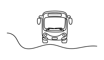 Obraz premium One line continuous drawing of a bus front view for modern public transportation.