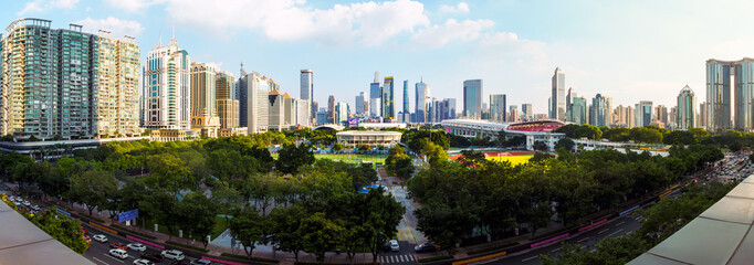 Panoramic Guangzhou Skyline Over Urban Park in Tianhe District, China © PhungBao