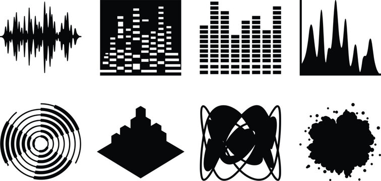 Abstract Audio Waveform and Data Visualization Silhouette Icons Collection