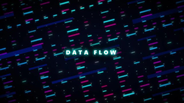 Digital data flow background, with neon glowing, lines and abstract, technology network motion