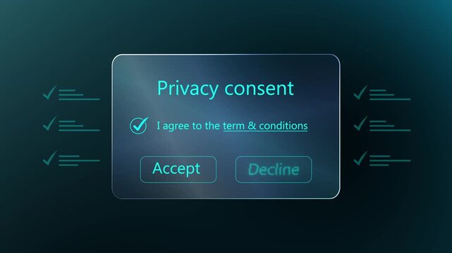 Digital privacy consent concept with user accepting terms and conditions on data protection cybersecurity compliance and personal information security management. 4k video