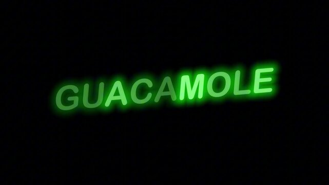 Fresh Green Neon Sign 'GUACAMOLE' with Continuous Loop and Clear Background, Perfect for Mexican Cuisine and Dip Promos