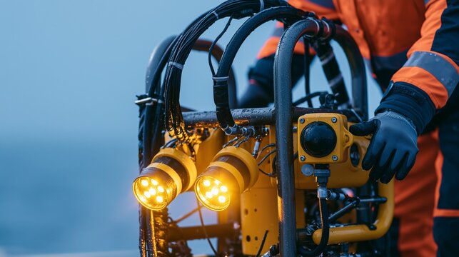 Technician Operating Underwater ROV Robot, Excellent for Subsea Inspection, Marine Engineering and Offshore Technology Concepts