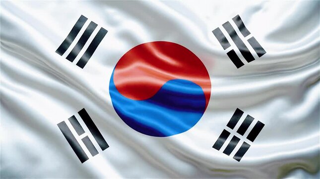 South Korea National Flag Waving in the Wind Against a Clear Sky, Seamless Loop
