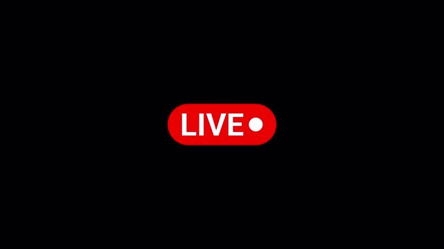 Red Live Stream Button with online camera recording 4k animation, Live streaming sign icon animation on transparent background, live streaming and broadcasting  for TV Shows, and social Live .