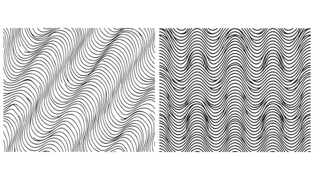 Abstract Background with Distorted Lines. Vector Seamless Pattern with Wavy Stripes. Decorative Black and White Striped Distortion Effects