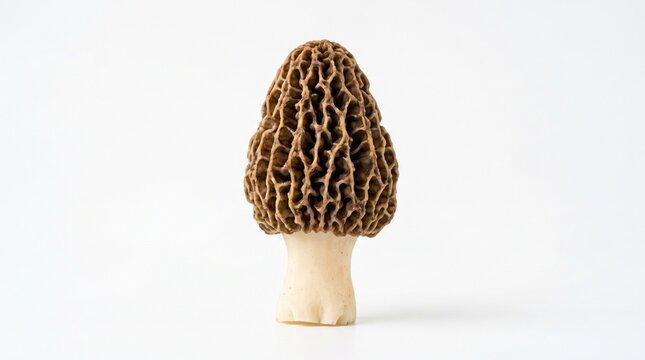 Edible morel mushroom isolated delicious and prized fungus on withe background for gourmet cooking and culinary design

