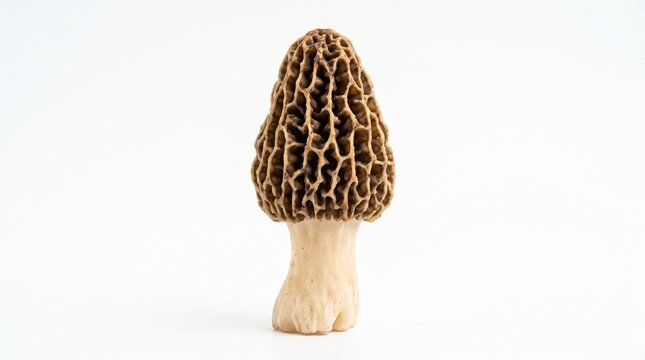 Edible morel mushroom isolated delicious and prized fungus on withe background for gourmet cooking and culinary design

