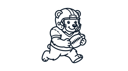 Naklejka premium Cartoon bear mascot running with American football helmet.