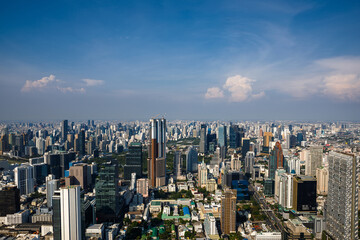 Naklejka premium Aerial panoramic view of Bangkok city skyline and modern architecture in downtown district